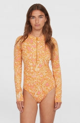 Women Of The Wave L/Slv Surf Suit - Orange Abstract Wave