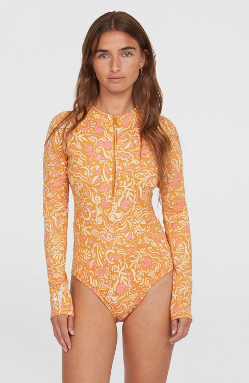 Women Of The Wave L/Slv Surf Suit - Orange Abstract Wave