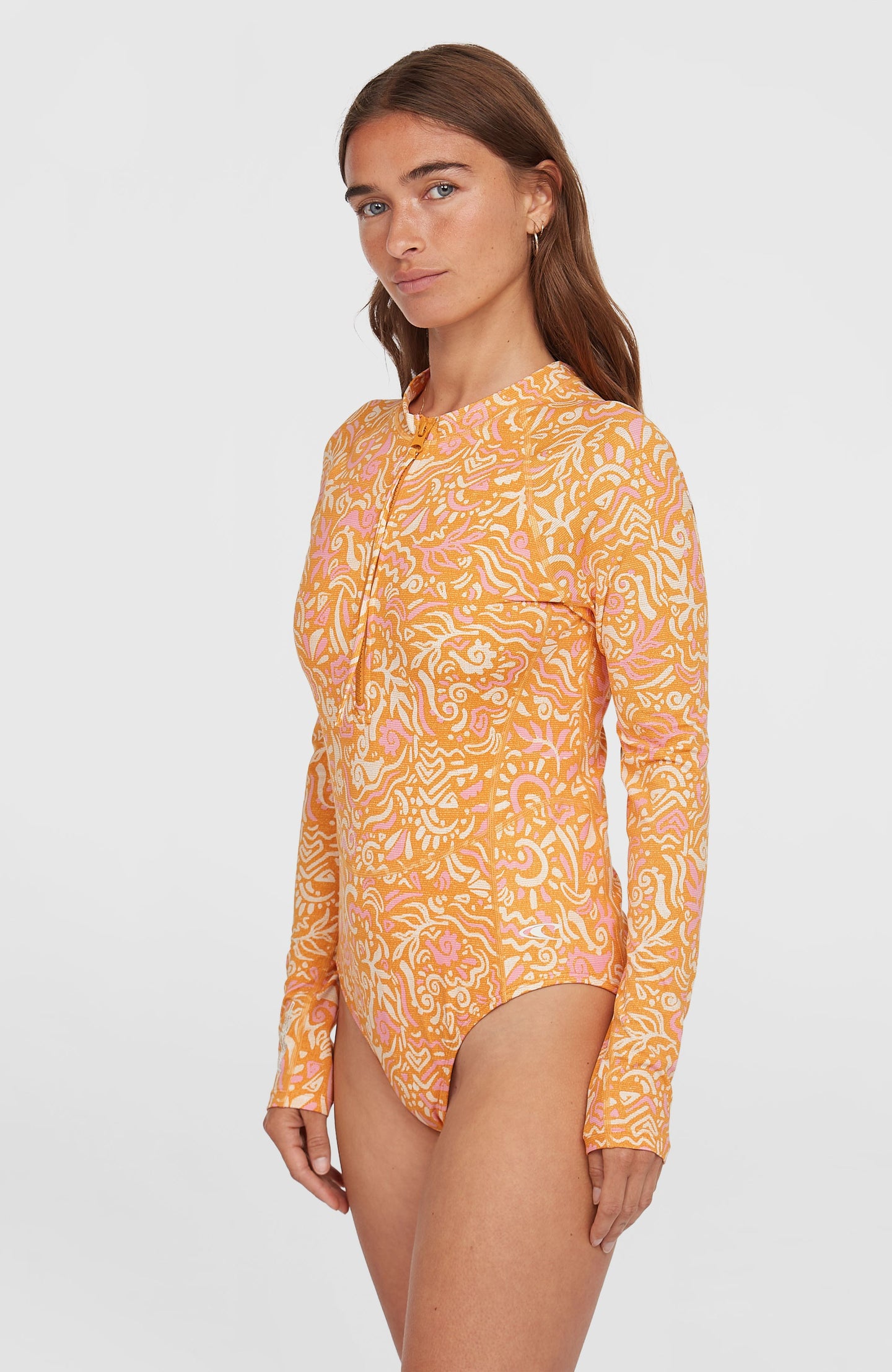 Women Of The Wave L/Slv Surf Suit - Orange Abstract Wave