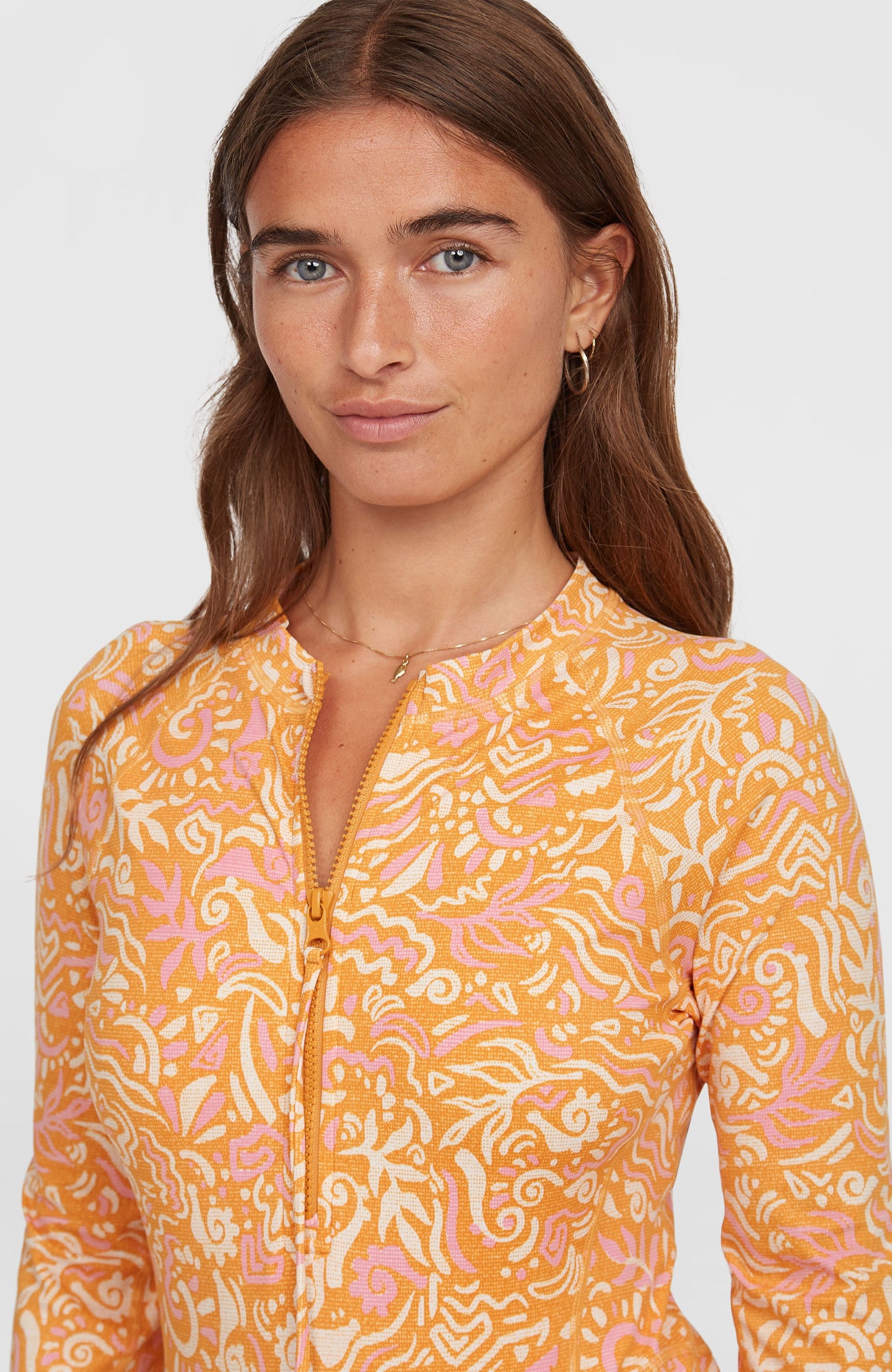 Women Of The Wave L/Slv Surf Suit - Orange Abstract Wave