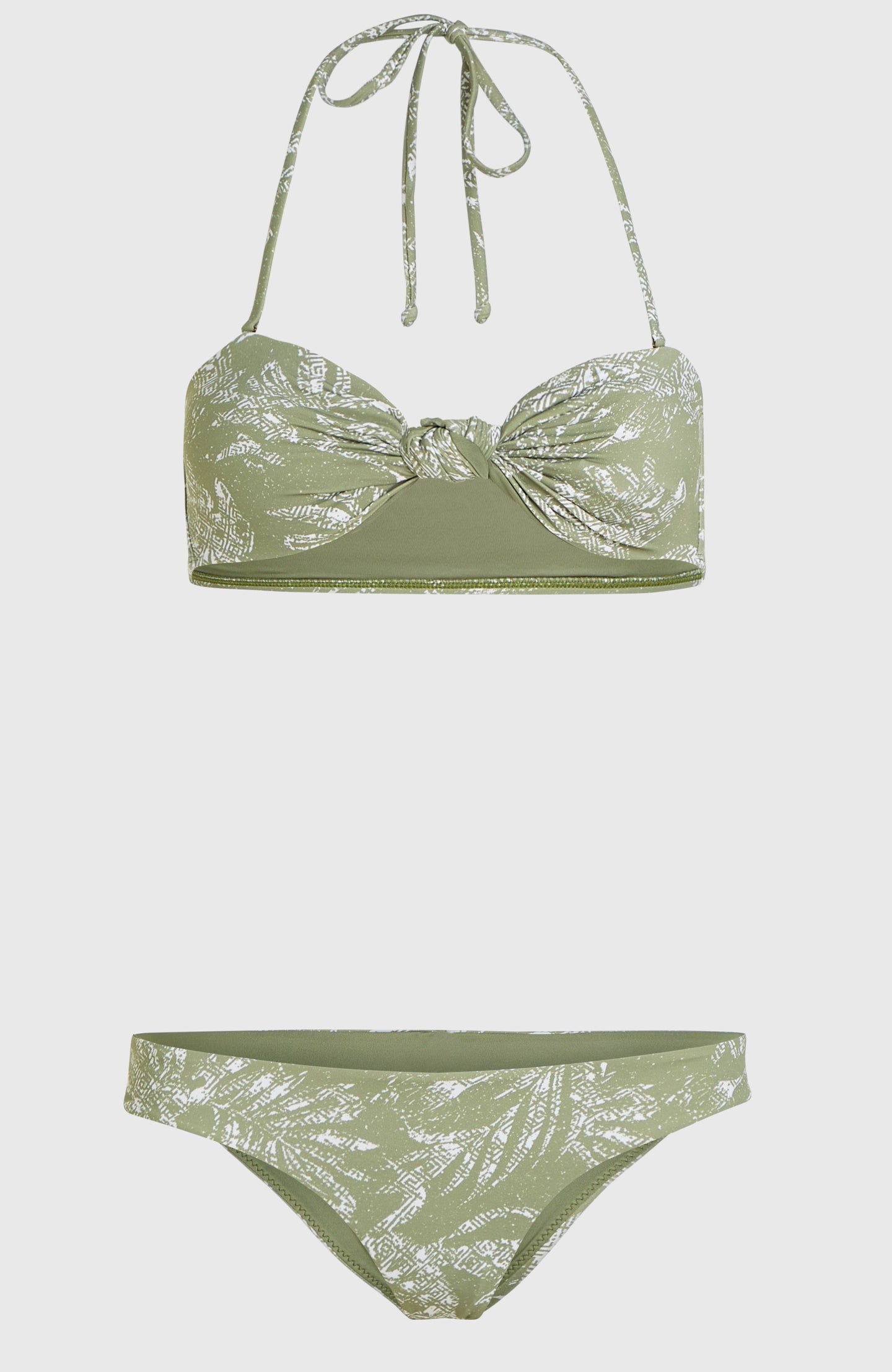Knot Bandeau Matira Bikini Set - Green Textured Jungle