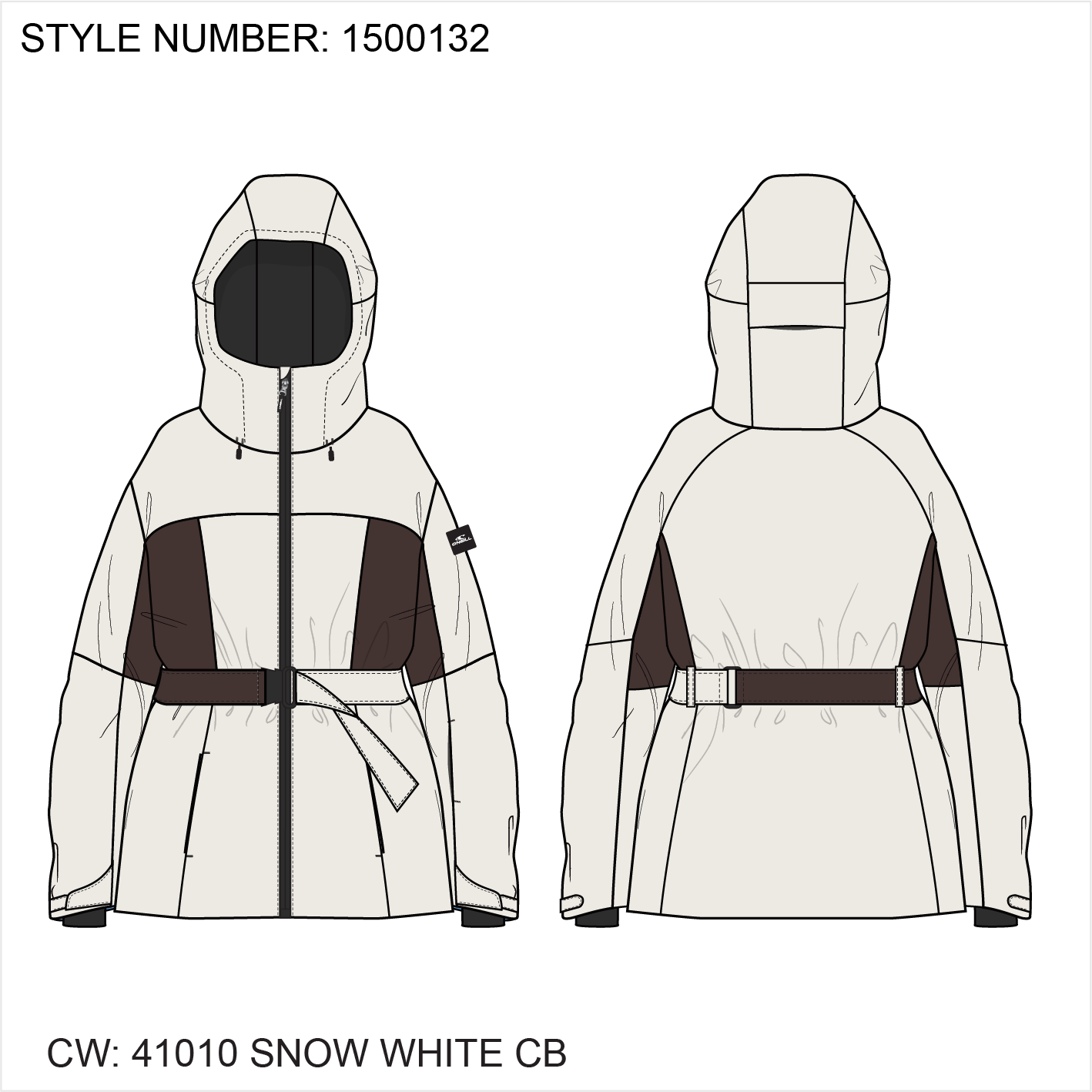 Fwc'Cruz Hybrid Belted Snow Jacket - Snow White Colour Block