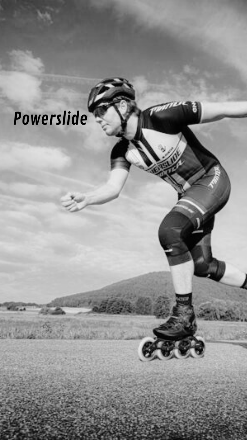Person rollerblading outdoors with 'Powerslide' branding.